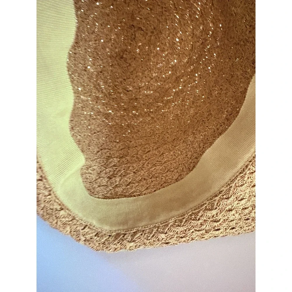 Talbots Woven Straw Sun Hat Wide Brim Paper Cotton Blend With Bow‎ Natural Tan